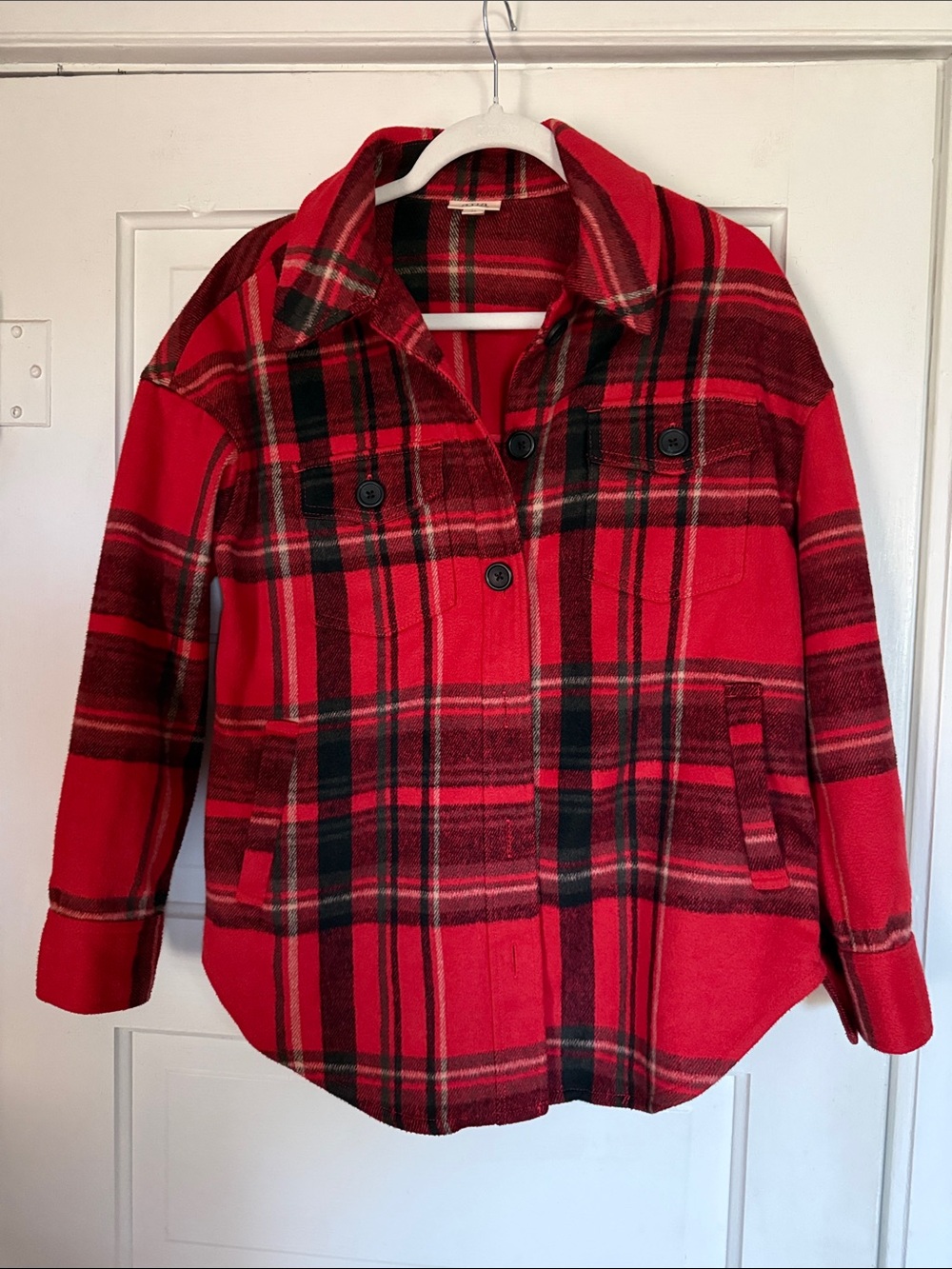 ANA XS 21” chest & side Pockets Shirt Jacket Shacket Red Black Plaid Buttondown